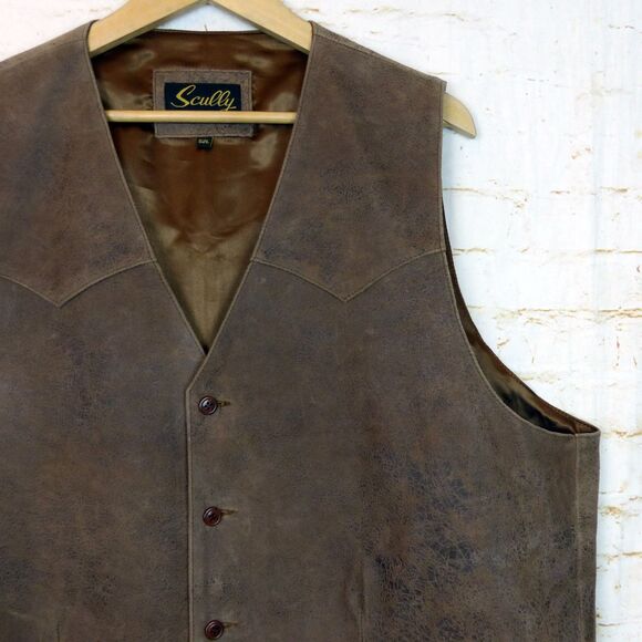 Scully Vest Men 52L Brown Distress Lambskin Leather Western Button Lined 503-60 - Picture 4 of 12